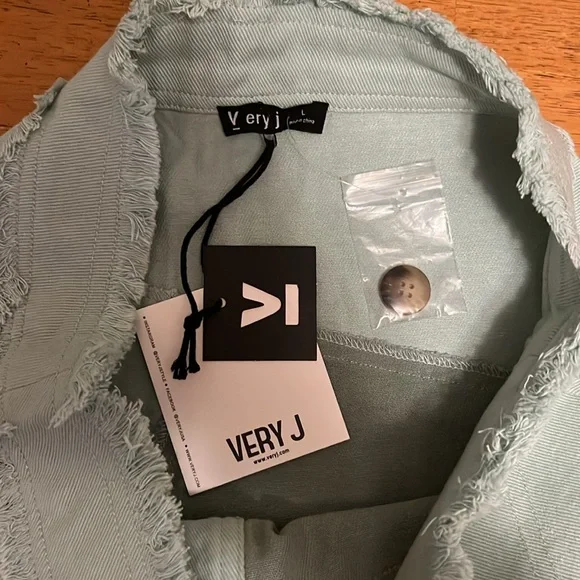 Very J Colorblock Sage Frayed Denim Button Mini Skirt Casual Womens Large - Picture 10 of 15